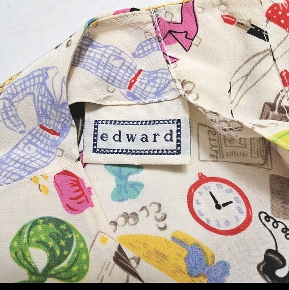 Edward 100% Silk Novelty Girly Fashion Shopping Summer Vacation Print Small Top - Picture 9 of 11